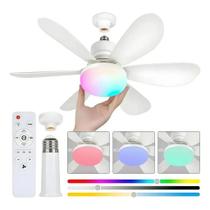 Ventilador Teto Lâmpada RGB Colorida 80w Branco 3 Velocidades Ventilador Teto Controle Remoto Ventil