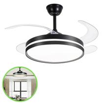 Ventilador Teto Retratil Controle Remoto Led 3 Cores 4 Pás Preto
