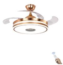 Ventilador Teto Retrátil Led Controle Remoto e Som Bluetooth Dourado