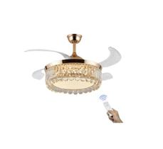 Ventilador Teto Retrátil Lustre Cristal Led Dourado Controle Remoto
