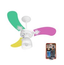 Ventilador Teto Super Baby Colors 3 Pás Mdf Branco/Feminino 110V+Controle - Venti-Delta