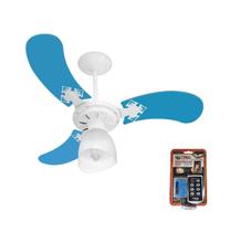 Ventilador Teto Super Baby Colors 3Pás Mdf Branco/Azul 110V+Controle