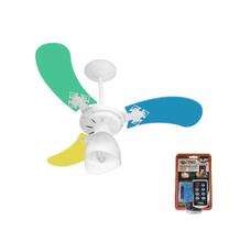 Ventilador Teto Super Baby Colors 3Pás Mdf Branco/Masculino 110V+Controle