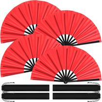 Ventiladores de mão Blulu Classic Style 33 cm de plástico vermelho e nylon