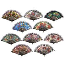 Ventiladores de mão dobráveis HUNANBANG, 12 peças, design floral espanhol
