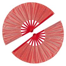 Ventiladores de mão dobráveis Tkocisa, pacote com 2, grandes, vermelhos brilhantes (33/63,5 cm)