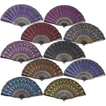 Ventiladores portáteis dobráveis QIRMIZI, pacote com 10 tecidos Peacock Ventiladores portáteis dobráveis QIRMIZI, pacote com 10 tecidos Peacock