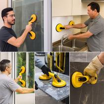 Ventosa Dupla Amarela Vidro Suporte Fixação Pesada Retira Vidro Recolocação Cerâmica Piso Ferramenta