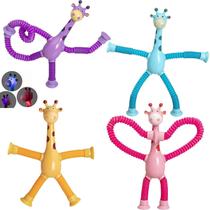 Ventosa telescópica, brinquedo de girafa com luz, tubo telescópico de desenho animado, girafa com ventosa, tubo telescópico de girafa que muda de forma, quebra-cabeça de desenho animado, ventosa parental (4 unidades com luz)