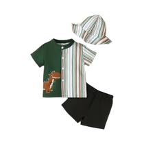 Verão 0-3 anos de idade infantil bebê meninos dinossauro estampa listra casual conjunto de 2 peças