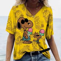 Verão Feminino Dos Desenhos Animados Snoopy Impressão Camiseta Casual Harajuku Streetwear Moda Topo