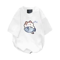 Verão gatinho camiseta de manga curta para e mulher 2025 novo versátil solto coreano casual topo t