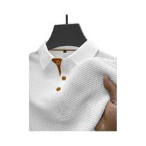 Verão gelo seda lapela masculina de manga curta camiseta roupas masculinas topo