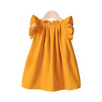 Verão Infantil Meninas Coreano Vestidos Casuais 0-5y Sólido Bonito Doce Pouco Voando Vestido Sem