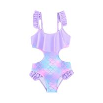 Verão oco meninas maiôs das crianças doce biquíni de uma peça babados suspender praia maiô impresso