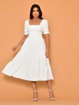 Verde midi luxo lisa duna manga curto renda na cintura 5153