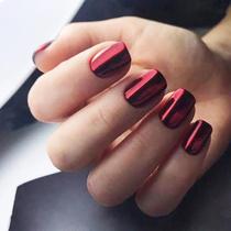 Vermelho Preto Verde Azul Prata Ouro Curto Unhas Falsas 24 Pçs Conjunto Efeito Espelho Imprensa Em