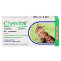 Vermífugo Chemital Chemitec para Gatos c/ 4 Comprimidos
