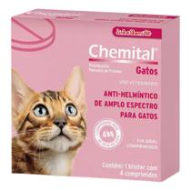 Vermífugo Chemital P/ Gatos Embalagem C/ 4 Comp - Chemitec