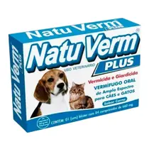 Vermifugo Natu Verm Plus 1 Unidade Com 4 Comprimidos Para Cães e Gatos