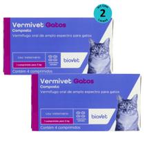 Vermífugo para Gatos Vermivet 300mg C/ 4 Comprimidos - Kit c/ 2 caixas