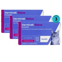Vermífugo para Gatos Vermivet 300mg C/ 4 Comprimidos - Kit c/ 3 caixas - Biovet