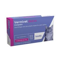 Vermífugo Vermivet Composto para Gatos 300mg 4 Comprimidos - Biovet