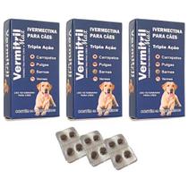 Vermitril - Anti Pulgas, Carrapatos, Vermes, Sarnas 12 Comprimidos Mastigáveis - Sabor Carne