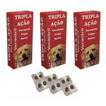 Vermitril - Anti Pulgas, Carrapatos, Vermes, Sarnas 12 Comprimidos Mastigáveis - Sabor Carne