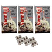 Vermitril - Anti Pulgas, Carrapatos, Vermes, Sarnas 12 Comprimidos Mastigáveis - Sabor Carne