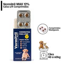 Vermitril MAX Tripla Ação Anti Pulgas Carrapatos Sarnas e Vermes - Caes 40kg á 60kg