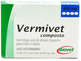Vermivet Composto Cães e Gatos 600mg Biovet 4 Comprimidos - Biovet