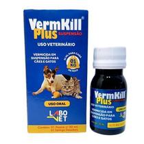 Vermkill Plus Suspensão 20ml com seringa dosadora - Vermífugo para cães e gatos - Com Pirantel, Praziquantel e Febendazo - Labovet