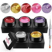 Verniz de unhas Glitter Gel EBANKU Silver Metal 5 cores com pincel