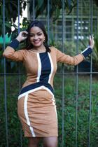 Vestido 032 Tubinho Manga Longa Canelado Luciana Pais Moda Evangelia