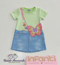 Vestido 1/14 Infantil Feminino Infanti Verde Com Estampa Jeans E Bolsa Borboleta Vestido 1/14 Infantil Feminino Infanti Verde Com Estampa Jeans E Bolsa Borboleta