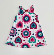Vestido 1/8 Kyly Branco Estampa Floral Vermelho Azul e Rosa