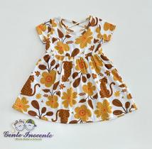 Vestido 1/8 Kyly Infantil Branco Estampado Onças Amarelas e Flores Tropicais Vestido 1/8 Kyly Infantil Branco Estampado Onças Amarelas e Flores Tropicais