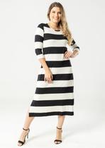 Vestido 3/4 Pau a Pique Listrado Off White