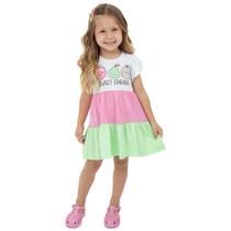 Vestido 3 Marias Bebê Frutinhas Meia Malha Branco Rosa Verde