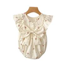 Vestido A-Line Com Estampa De Cereja Para Meninas De 0 a 6 Anos, Macacão Princesa Doce Com Laço E