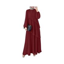 Vestido Abaya Elegante Com Mangas Em Patchwork Para Mulheres, Maxi Com Camadas Plissadas, Moda