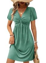 Vestido Acelitt Fashion Trendy 2025 Twist Front com decote em V verde Vestido Acelitt Fashion Trendy 2025 Twist Front com decote em V verde