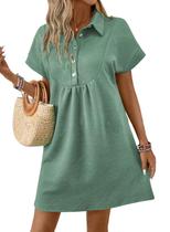 Vestido Acelitt, primavera, verão, gola de lapela, feminino, verde M Vestido Acelitt, primavera, verão, gola de lapela, feminino, verde M