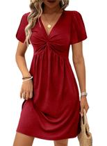 Vestido Acelitt Twist Front com decote em V, manga curta, vermelho para mulheres Vestido Acelitt Twist Front com decote em V, manga curta, vermelho para mulheres
