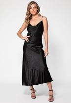 Vestido Acetinado Drapeado Guess Preto