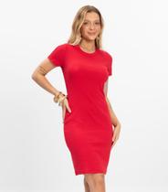 Vestido Acinturado Em Ribana Canelada Rovitex Vermelho
