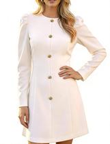 Vestido AEQUEM Lantern, manga comprida, gola redonda, bodycon, marfim Vestido AEQUEM Lantern, manga comprida, gola redonda, bodycon, marfim