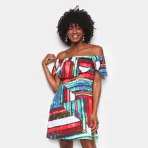 Vestido Água Viva Curto Ombro A Ombro Tie Dye Vestido Água Viva Curto Ombro A Ombro Tie Dye