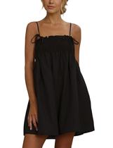 Vestido AIHUKOCY sem mangas, decote quadrado, sem encosto, mini preto